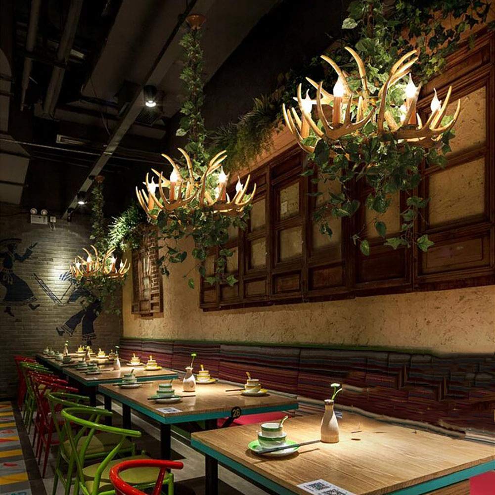 Sala Da Pranzo Decorazione Music Bar Soggiorno Camera,E14 Pianta Antler Resina Lampadario Illuminazione,Creatività Personalità Stile Industriale Retro Durante l'Illuminazione-Pianta verde 4 testa