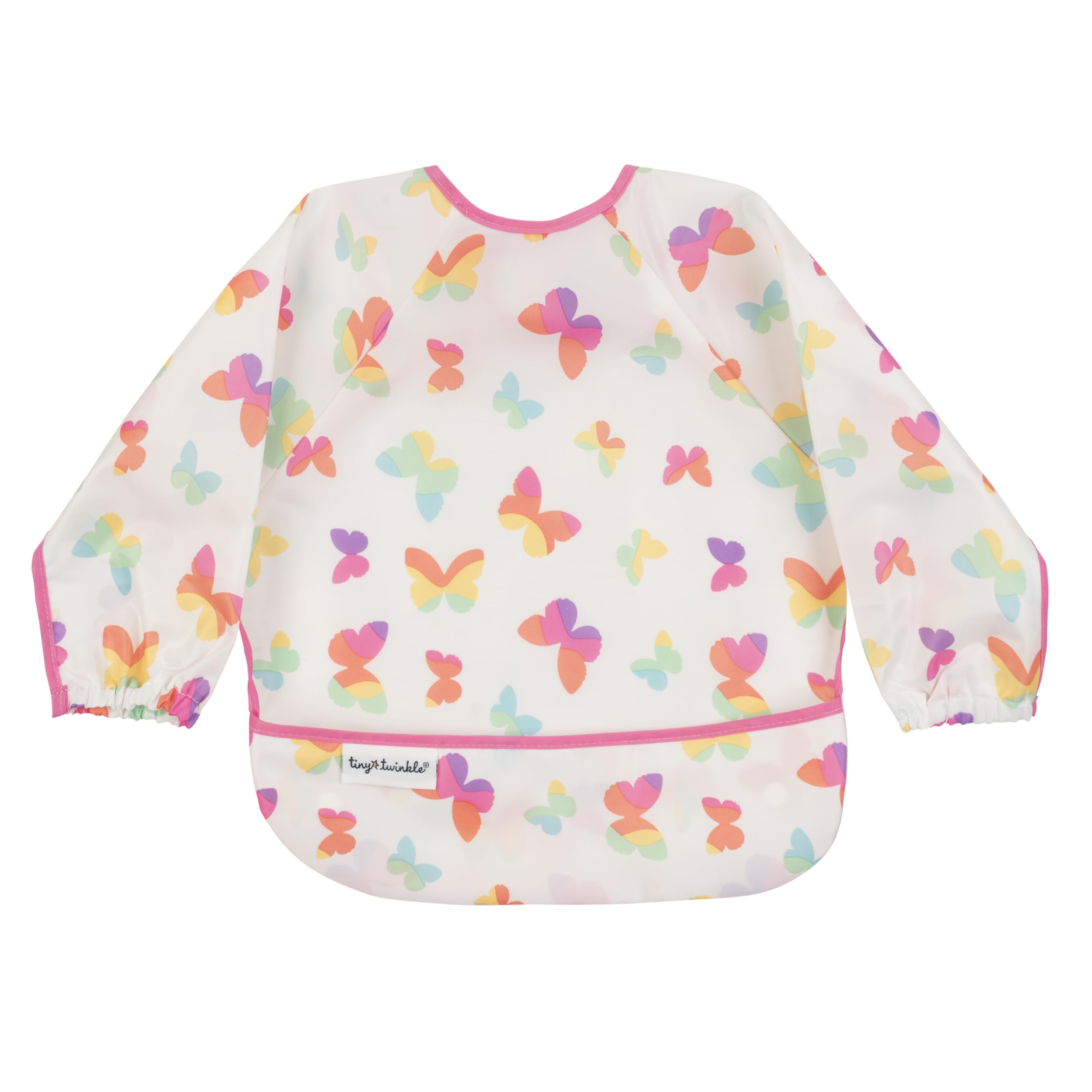 Tiny Twinkle Mess Proof Baby Bib, Cute Full Sleeve Bib Outfit, Waterproof Bibs for Toddlers, Machine Washable, Tug Proof, Baby Smock for Eating, Long Sleeved (Butterflies, Small 6-24 Months)