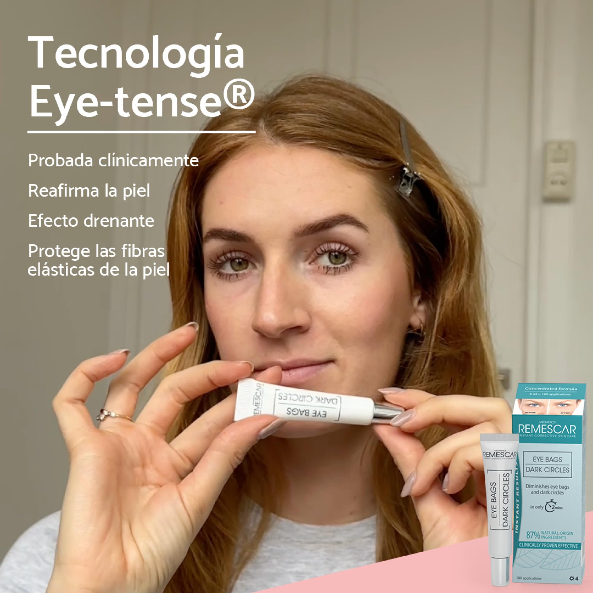 Remescar Bolsas y Ojeras 8 ml Efecto Inmediato – Reduce Visiblemente la Hinchazón y el Aspecto Oscuro – Tratamiento Contorno de Ojos para Hombre y Mujer – Hasta 180 Aplicaciones