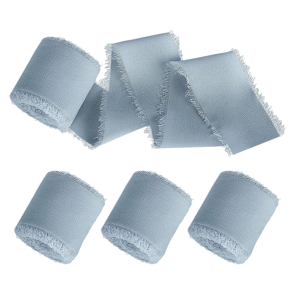 FSSTUD 4 Rolls 4cm Wide Fringe Chiffon Ribbons Gift Wrapping Fringe Ribbon Flower Bouquet Ribbon Wedding Invitation Ribbon Frayed Edge Ribbon Rolls Craft Decorative Ribbon Blue Gray