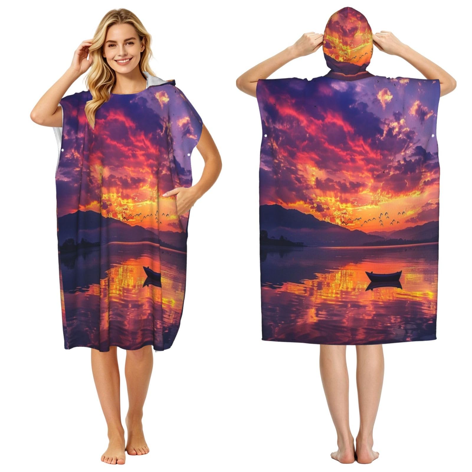 KLGRTJHK Sunset Glow Adult Hooded Beach Poncho Towel 43"X35"