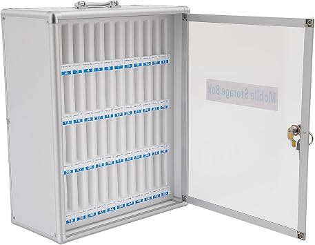 48 Slots Cell Phone Storage Locker Cabinet 13819 Aluminum Alloy Wall-Mounted Mobile Phone Holder with a Lock Portable Phone Box Carried by Hand for Classroom Office