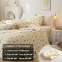 Vista 2 de VM VOUGEMARKET Linda funda de edredón de fresa tamaño matrimonial, juego de ropa de cama de frutas 3 piezas, funda de colcha de algodón color crema