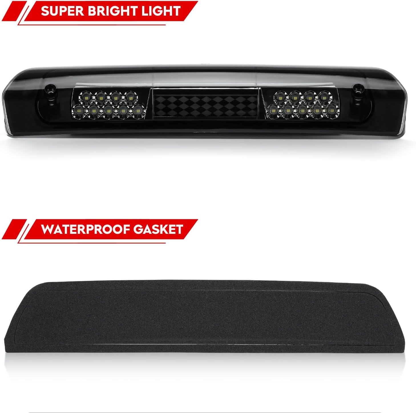 Tresound Led Third Brake Cargo Light for 2002-2008 Dodge Ram 1500, 2003-2009 Dodge Ram 2500 3500, Third Center High Mount Stop Lamp Chrome Housing Smoke Lens 55077123AE