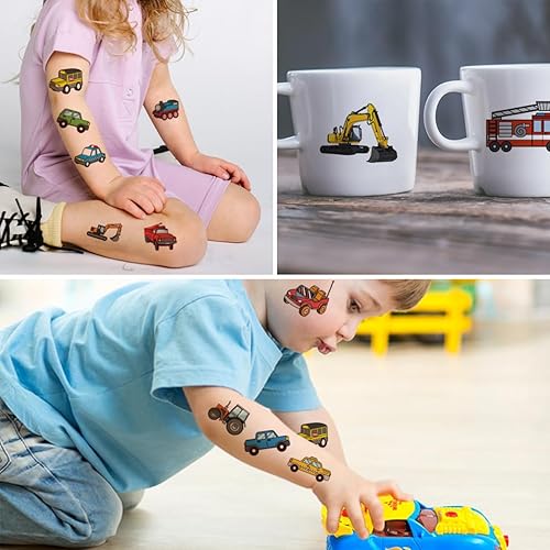 Miniatura 4 de CHARLENT Tatuajes temporales para automóviles y camiones para fiestas infantiles, 74 hojas individuales, para construcción de automóviles,
