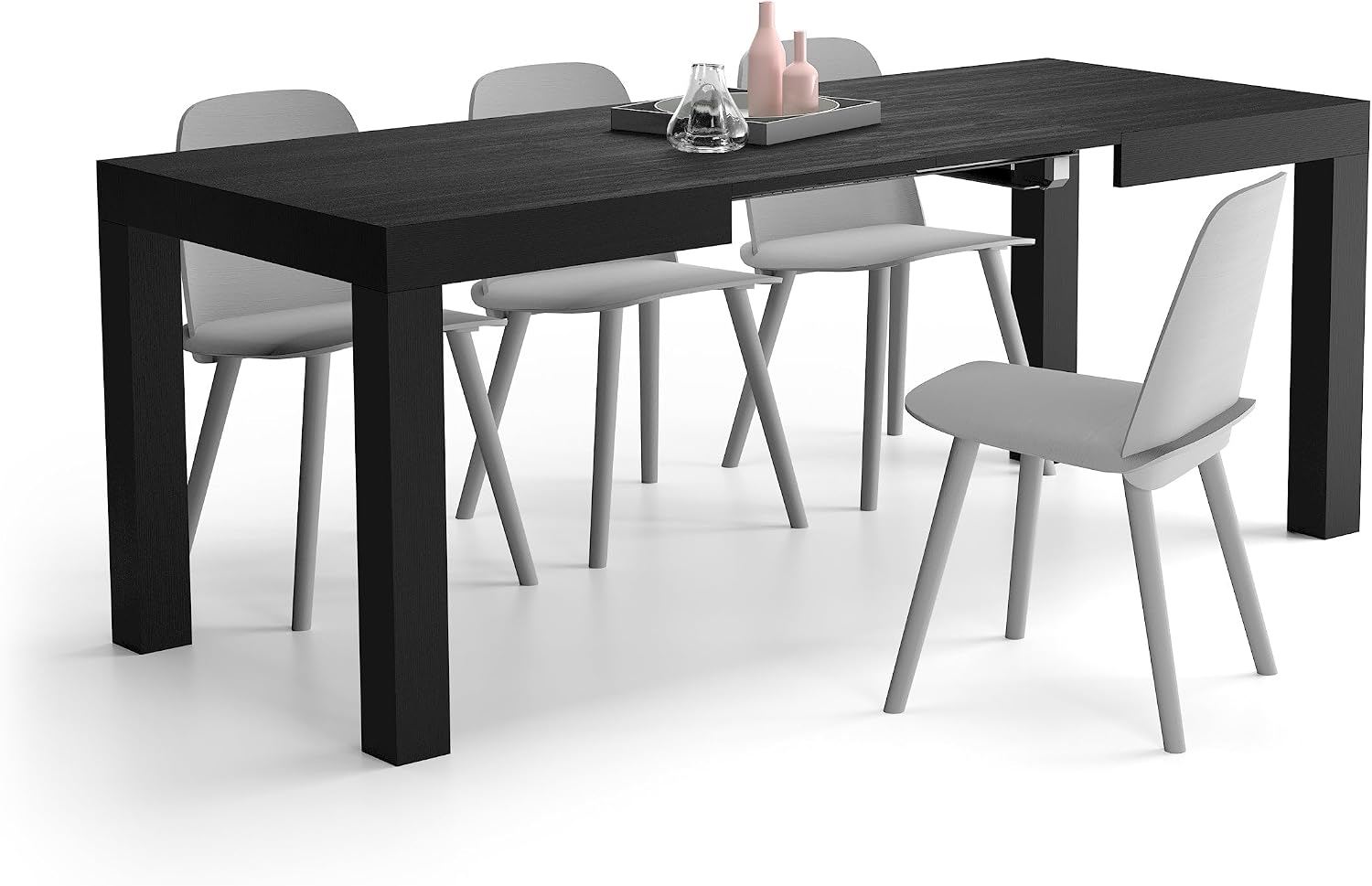Mobili Fiver, First Extendable Table, 47.2(78.7) x31.5 in, Ashwood Black, for 6-8 People, Expandable Dining Table for Kitchen, Living Room, Italian Furniture