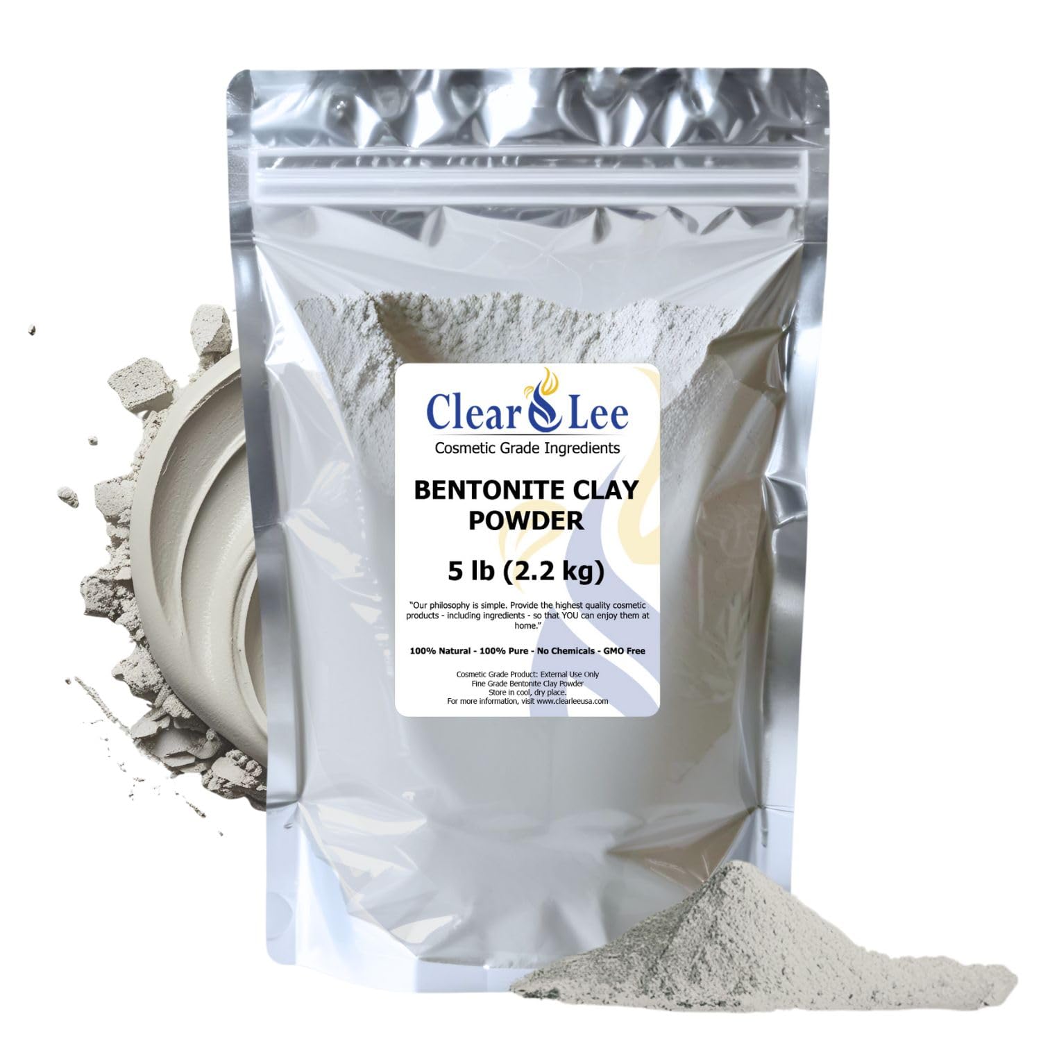 Bentonite Clay Cosmetic Grade Powder - 100% Pure Natural Powder - Indian Clay - Great For Skin Detox, Rejuvenation, and More - Heal Damaged Skin - DIY Clay Face Mask (5 lb)