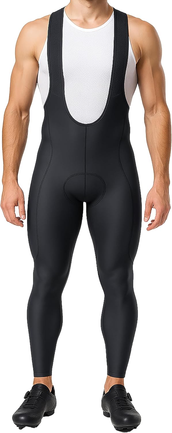 Wixen Men’s Thermal Cycling Bib Pants – Warm Winter Cycling Bibs with 3D Pad Fleece Lined Cycling Bib Tights with Pockets
