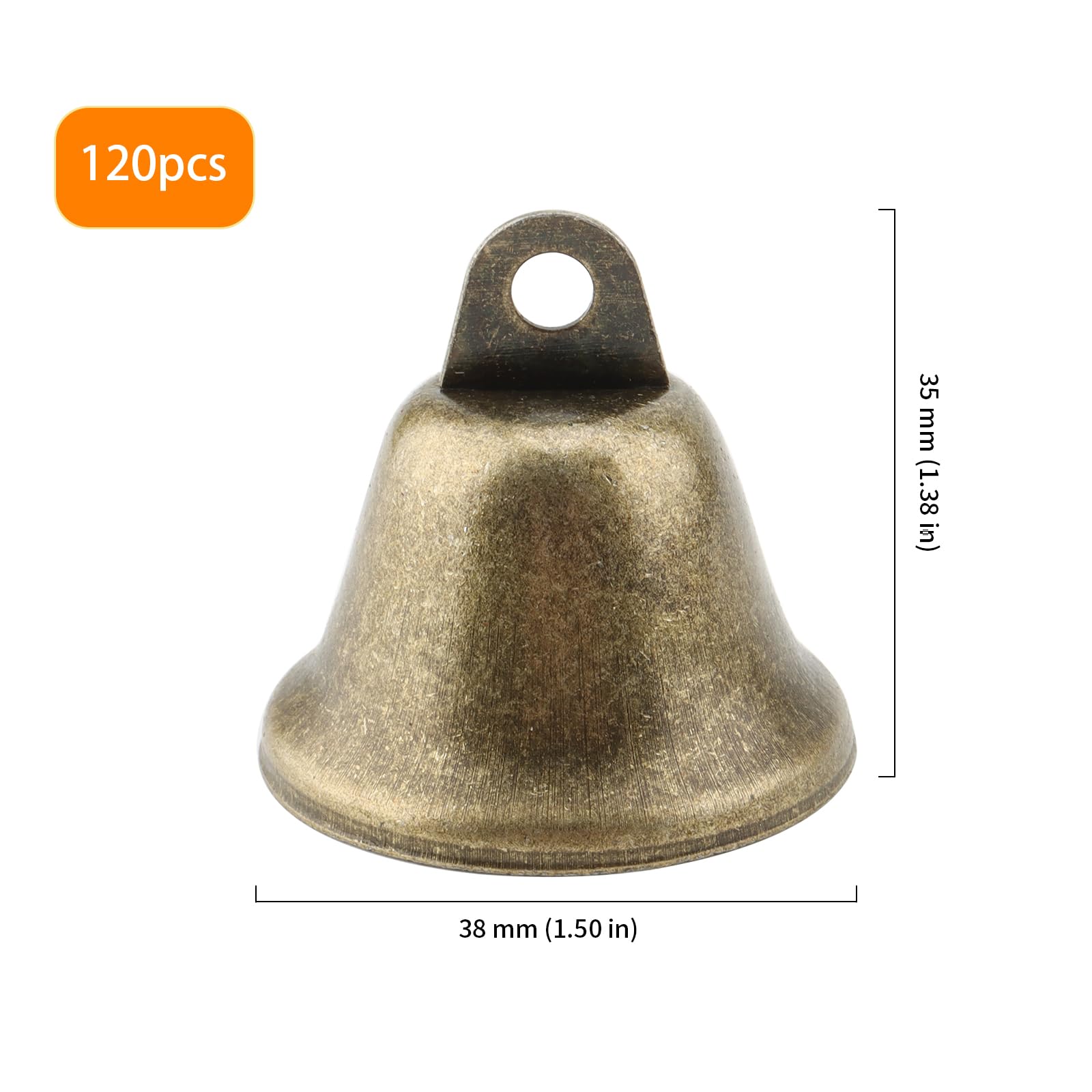 120Pz Campanelli Bronzo, 38mm Piccoli Campanelli Artigianali, Mini Campanellino Appendibile per Artigianato, Decorazioni, Albero di Natale