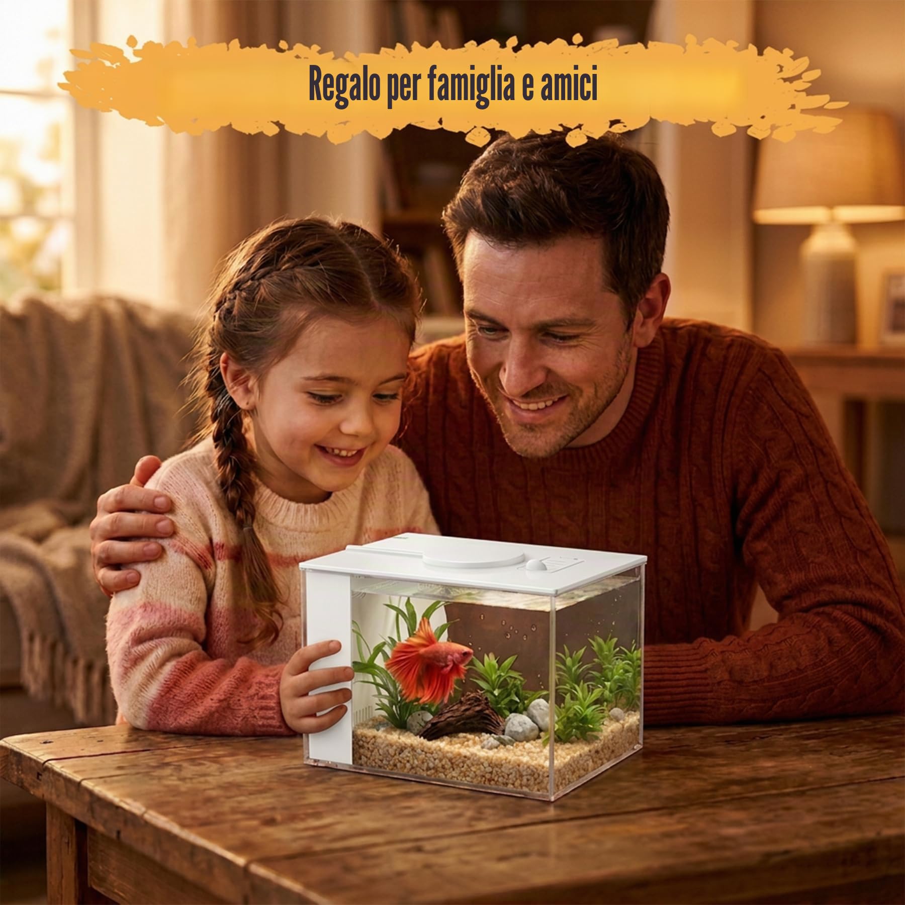Vehipa 2,9 L Acquario Completo per Betta, Mini Acquario Completo con Pompa Filtro e Luce LED(Bianco)