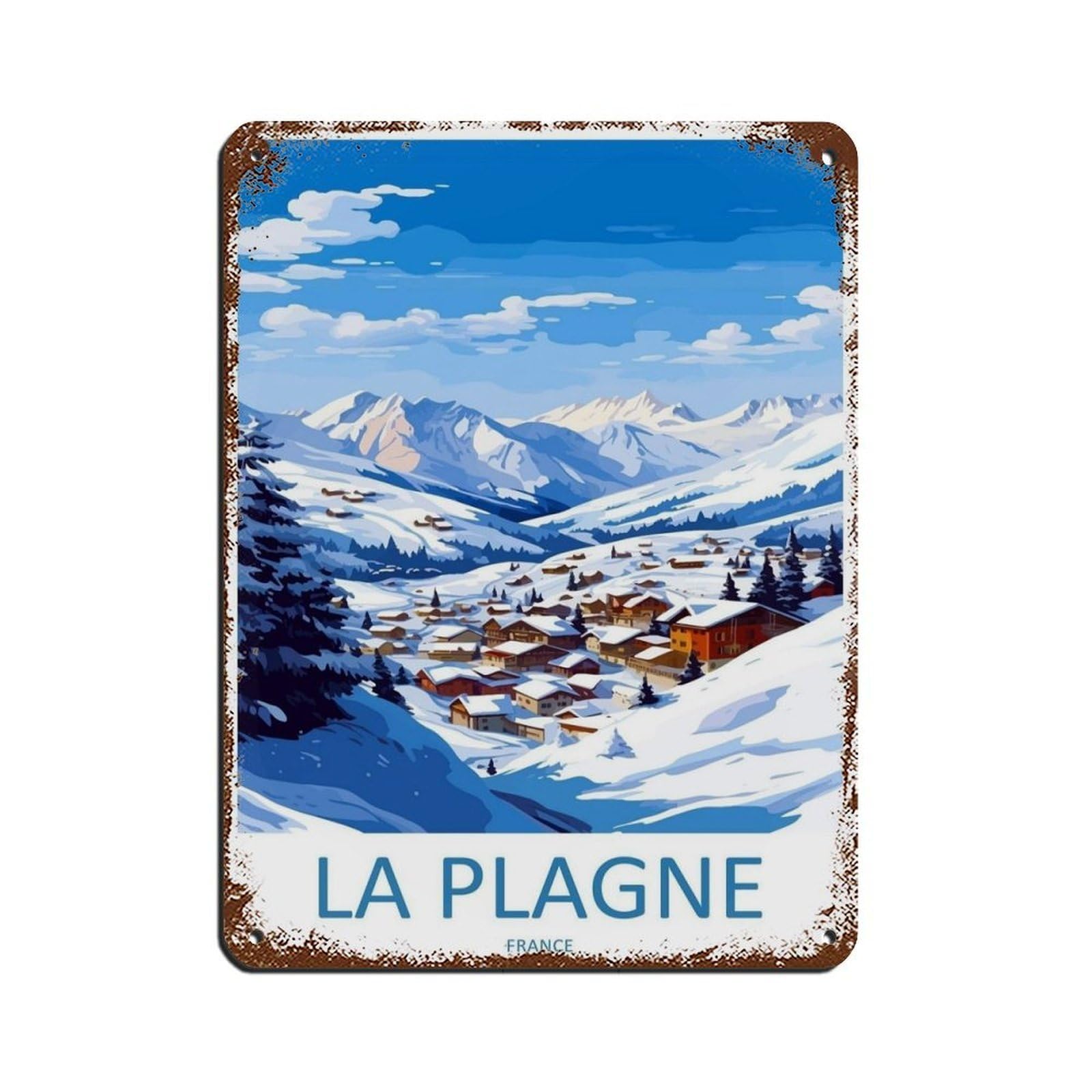 La Plagne Travel Art Ski Art Gift（63） Tin Sign Vintage Metal Pub Club Cafe Bar Home Wall Art Decoration Poster Retro 12x16inch(30x40cm)