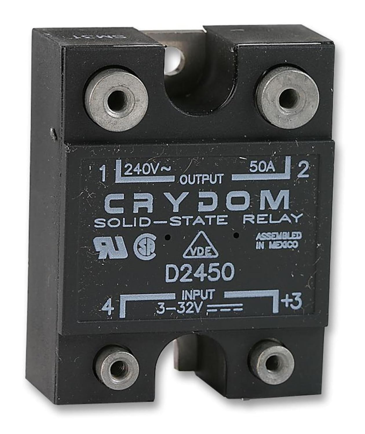 CRYDOM D2450 24 VAC, 3-32 VDC Control Voltage, 50 AMP, Dual State, General Purpose, IP00, Panel Mount, SCR Output, Screw Termination, Solid State Relay, Zero Crossing Switch Mode