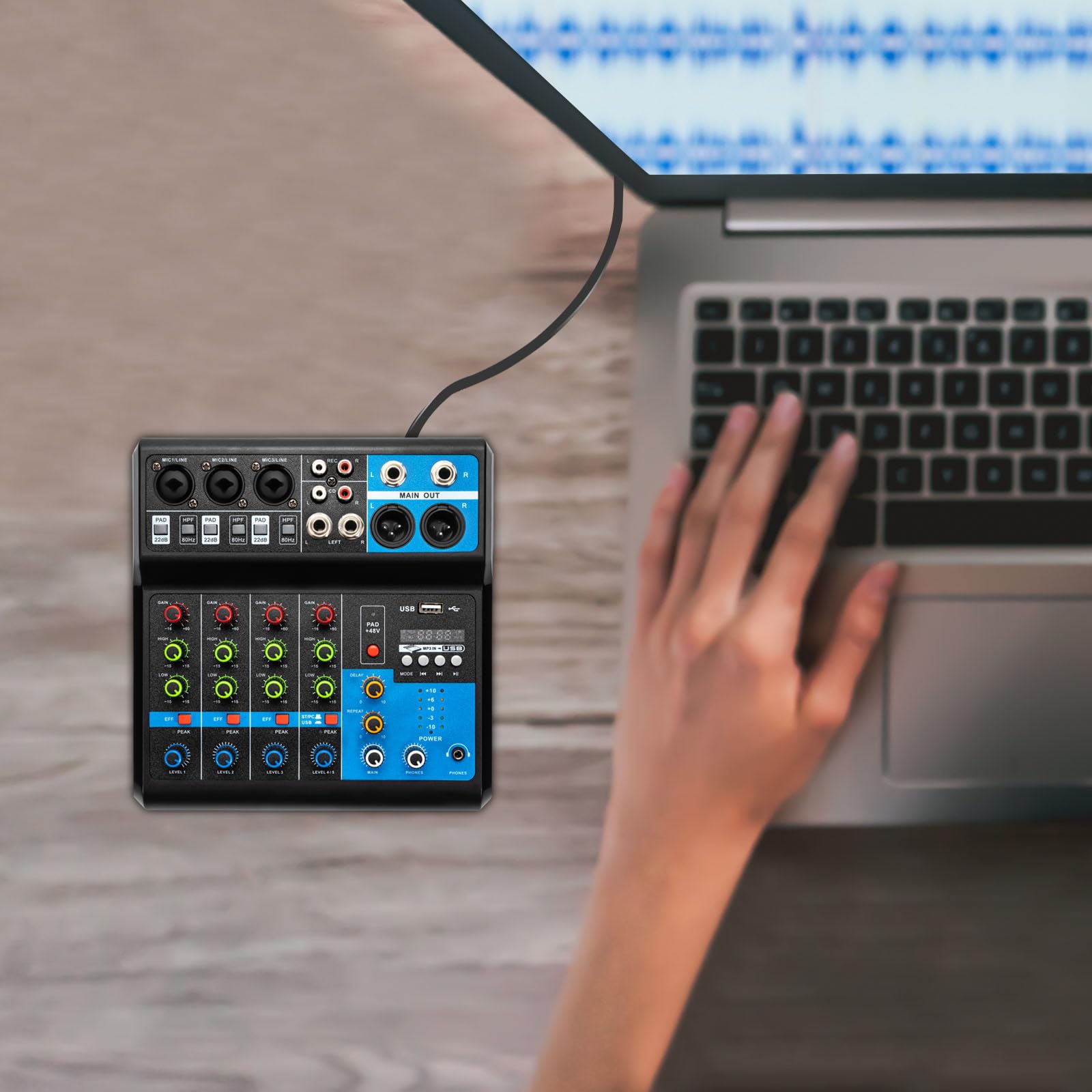 Consola de mezcla de sonido estéreo de 5 canales, mezclador de 5 canales, mezclador profesional, mezclador en vivo, profesional con USB Bluetooth, mezclador DJ, interfaz de audio profesional