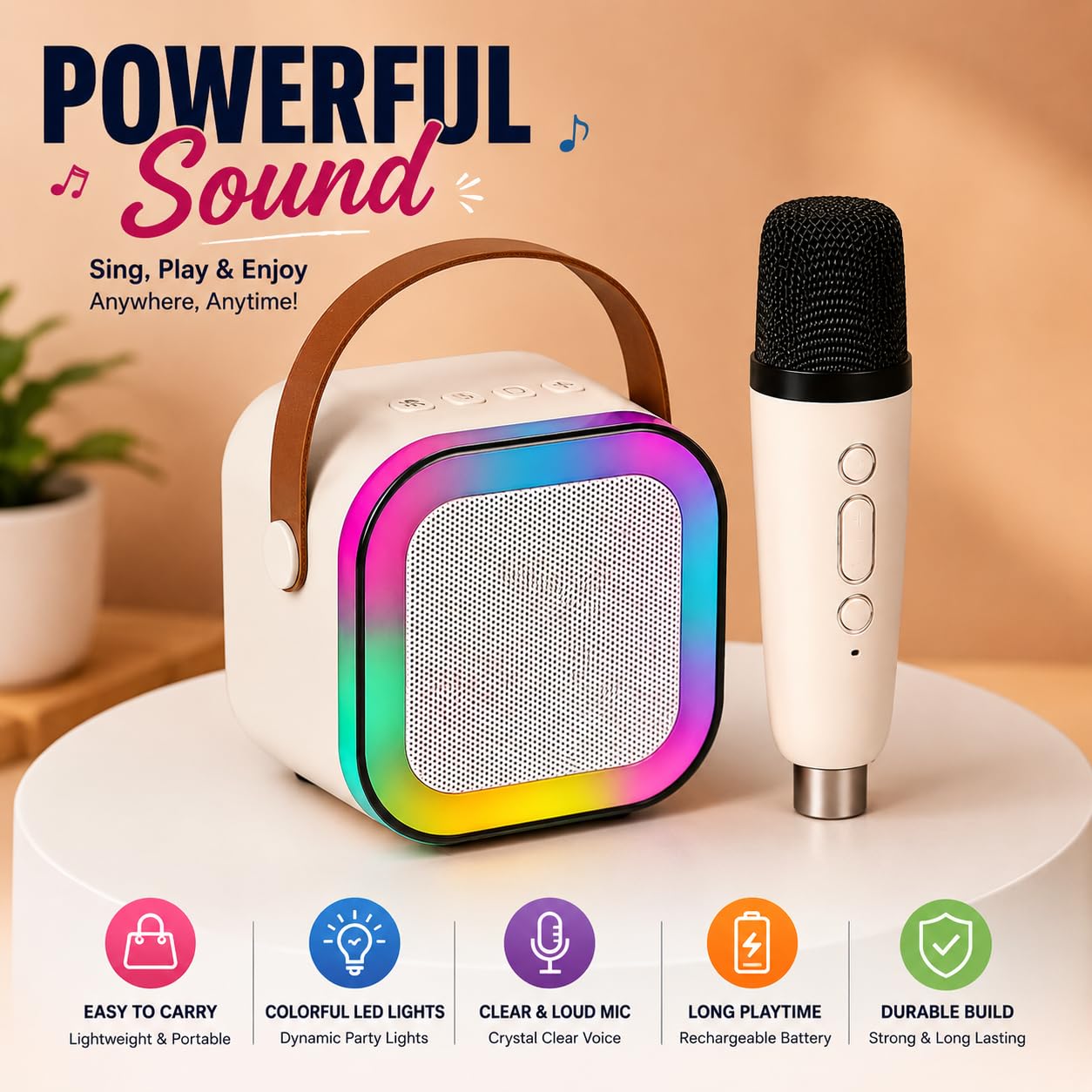 Rechargeable Karaoke Mic with Speaker for Singing | Wireless Mini Portable Bluetooth Speaker with Microphone & LED Lights | Birthday Gift for Kids, Musical Toys for Boys & Girls — Amazon image 5