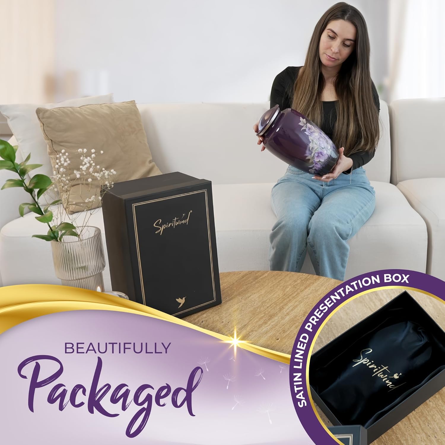 Set of 5 Beautiful Anna's Hummingbird Urns for Human Ashes Adult Female - 1 Large Purple Urn for Ashes for Women with 4 Keepsake Hummingbird Urns - Beautifully Packaged with 4 Funnels & 5 Velvet Bags - Image 6