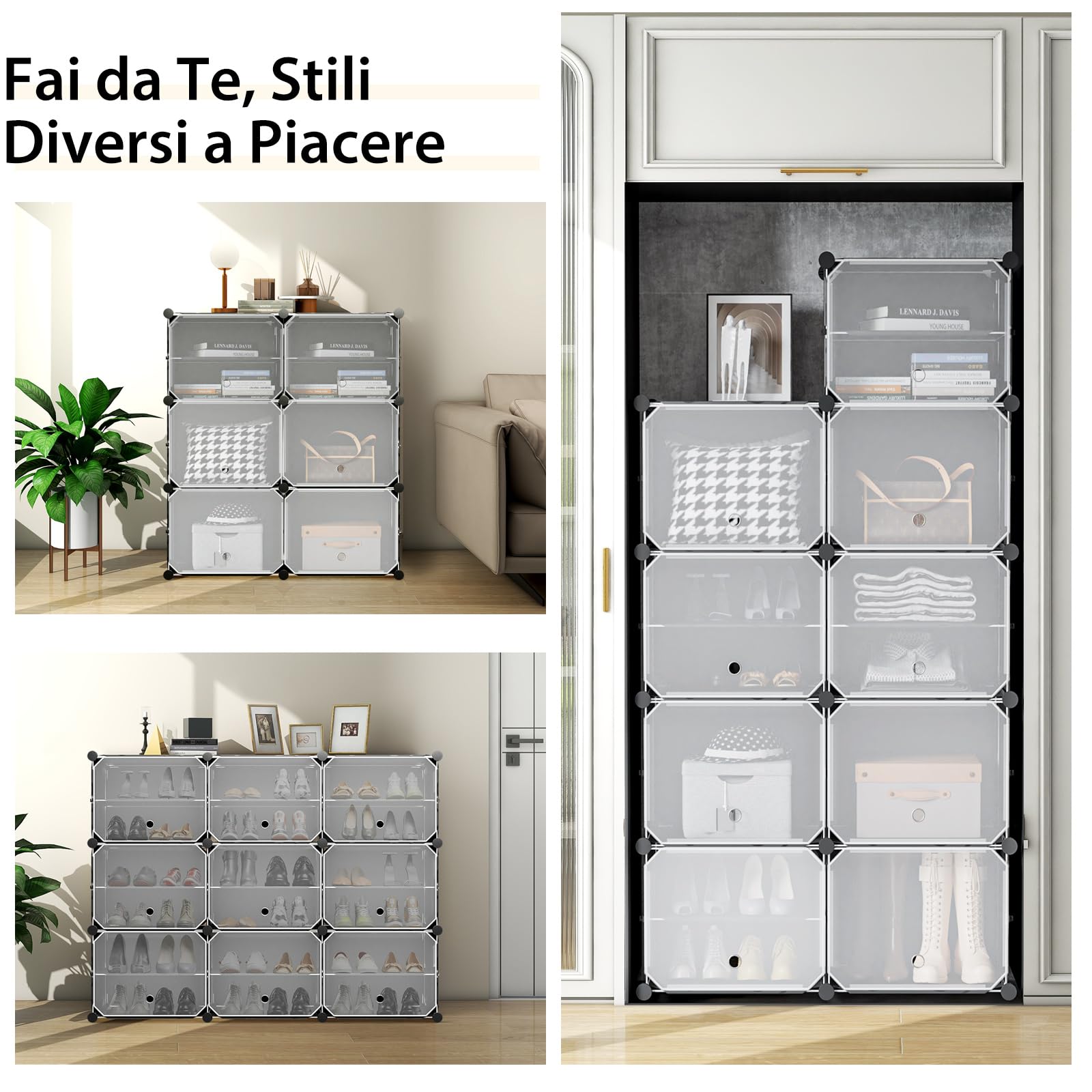 RELAX4LIFE Scaffale Porta Scarpe Portatile, Organizzatore per Scarpe da 48 Paia Espandibile con Porta, per Scarpe per Tacchi, Stivali e Pantofole, Scaffale a 12 Cubi 24 Strati per Ingresso (Nero)