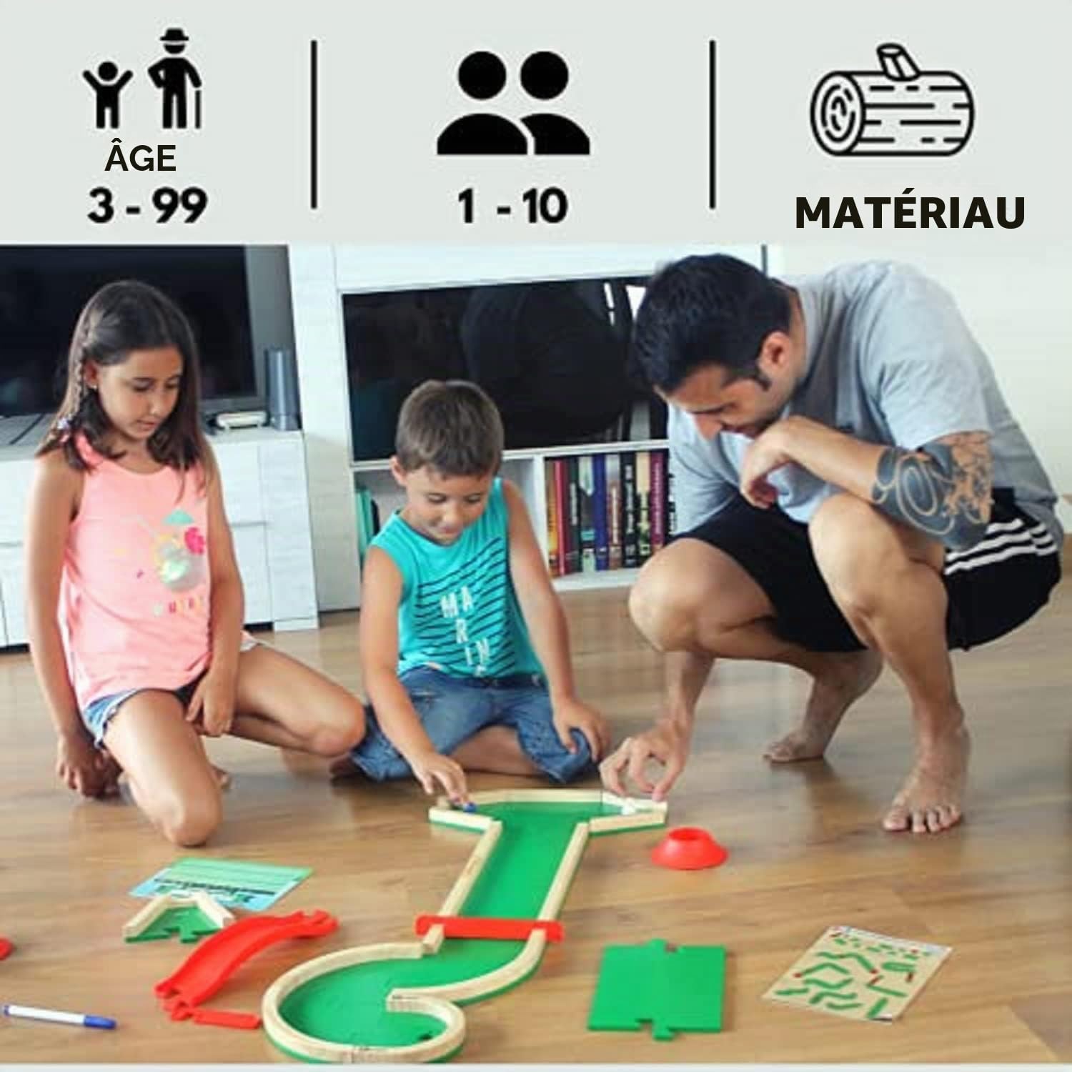Pitch&PLAKKS | Jeu de Société de Mini-Golf | pour Les Enfants et Les Adultes | De 3 à 99 Ans | De 1 à 10 Joueurs | en Bois | Jeux Éducatifs et d'Adresse | Jeu Créatif | pour Toute la Famille