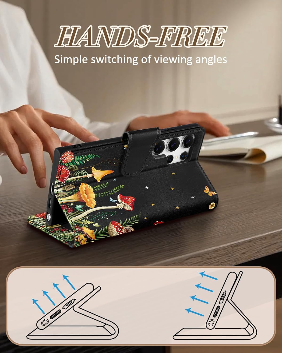 Toycamp for Samsung Galaxy S25 Ultra Wallet Case with Wrist Strap - Leather Flip Folio Phone Case with RFID Blocking 4 Card Slots Galaxy S25 Ultra Funda Cute Aesthetic for Women Lady, Moon Mushroom - Image 5