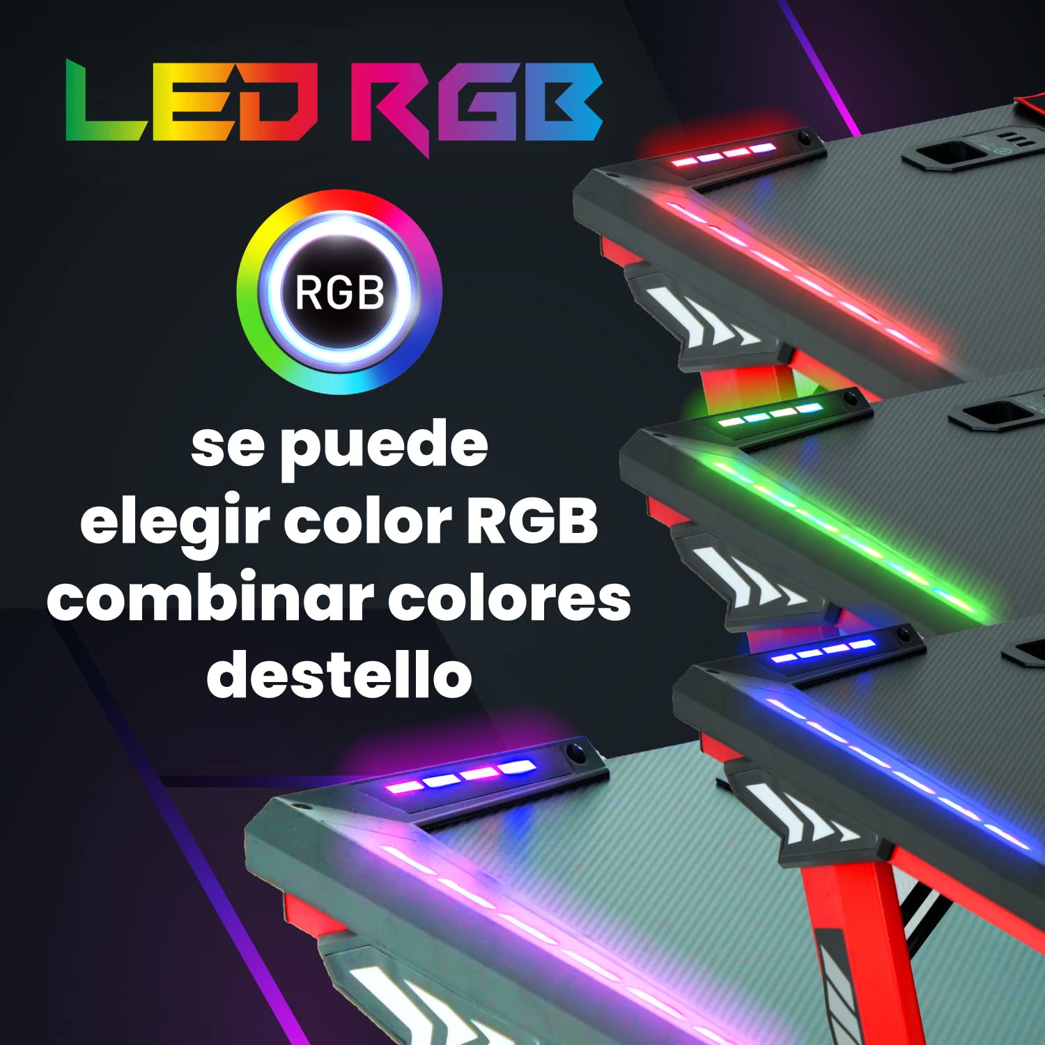 Mesa Gaming, 140cm x 60cm, Gaming Desk, Mesa Grande para Ordenador Consola PS5, Xbox Series, Patas de Acero, RGB LED, Base de Alfombrilla, Mesa Gaming Esquina