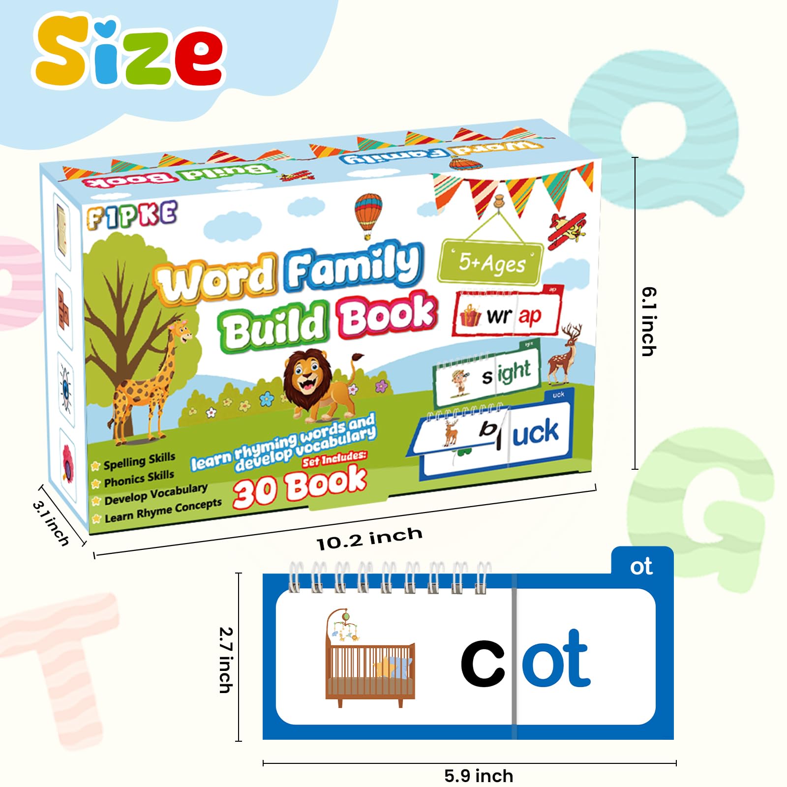 Word Family Build Book, 30 Read and Rhyme Flip Activity Book, ABC Vocabulary Flash Cards CVC Words Reading Games for Kids Ages 4-8 Preschool Learning Activities Families Educational Games