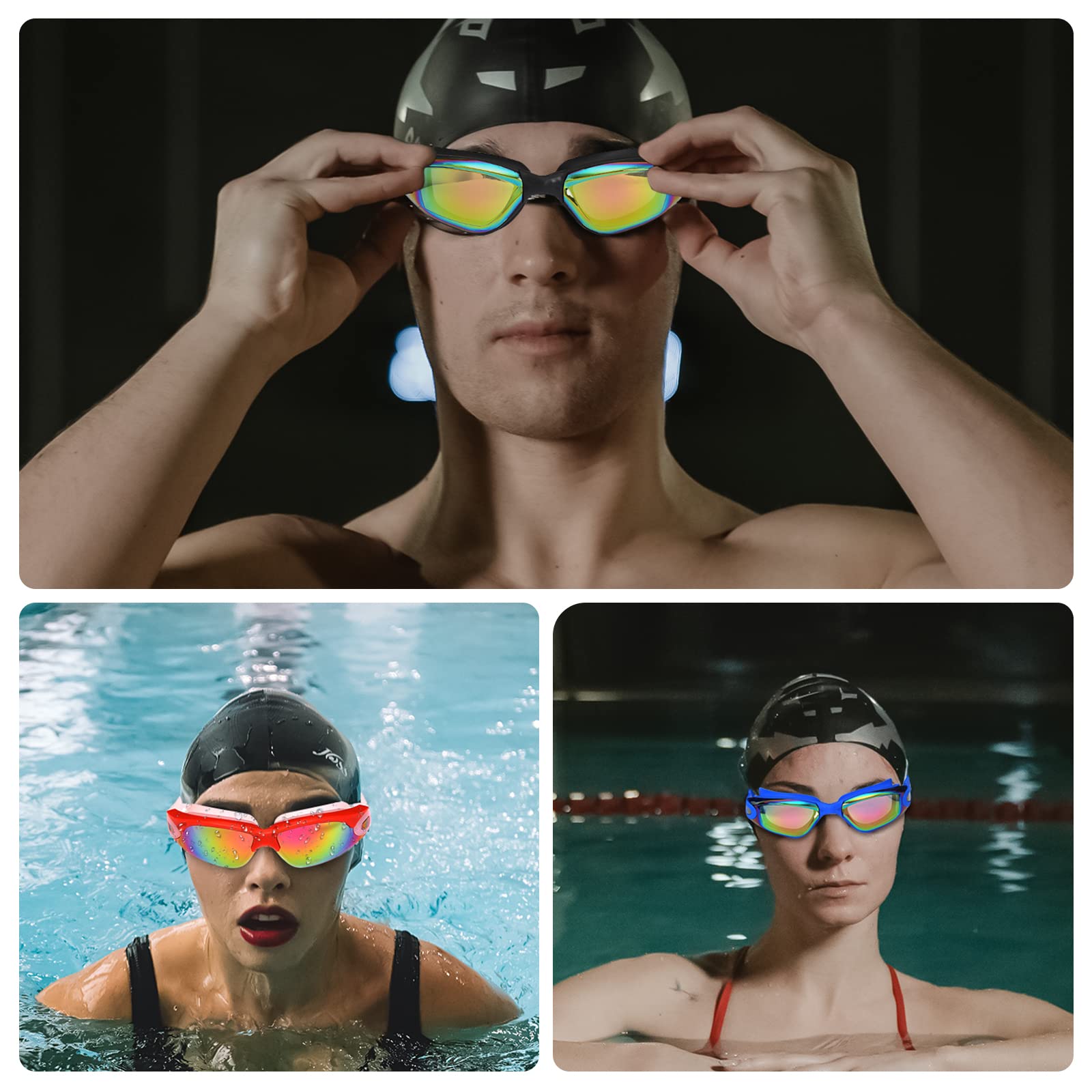 YLYUELANG Occhialini da nuoto per adulti, uomini e donne, design tappi per le orecchie, anti-perdita, anti-appannamento, protezione UV, occhiali da nuoto per giovani