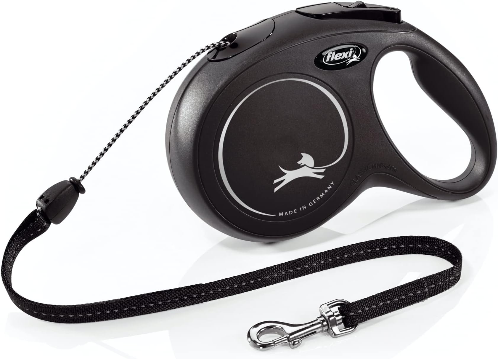 FLEXI® New Classic Retractable Dog Leash (Cord), Ergonomic, Durable and Tangle free Pet Walking Leash for Dogs Up to 44 lbs, 26 ft, Medium, Black