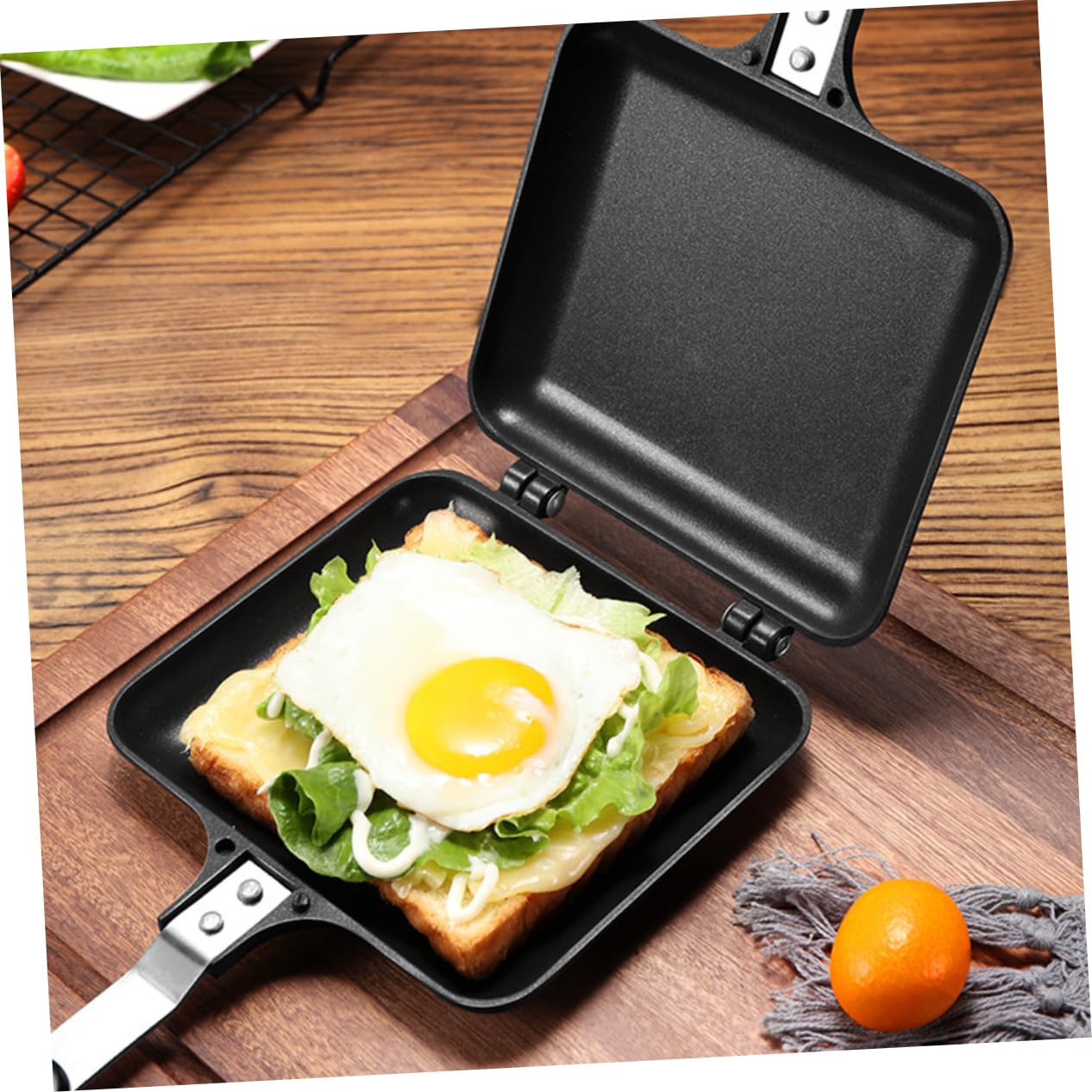 BRIGHTFUFU Non Stick Sandwich Bread Frying Pan Double Sided Griddle Pan for Home Cooking for Induction Cookers and Natural Gas Use Easy to Clean Black