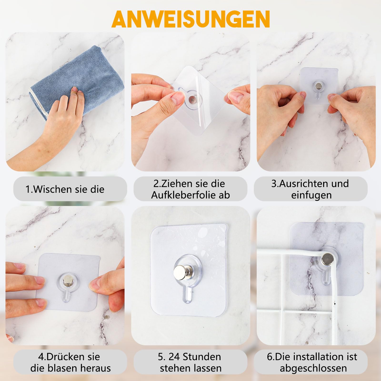20 Bilderhaken Selbstklebend - Transparent & Ohne Bohren