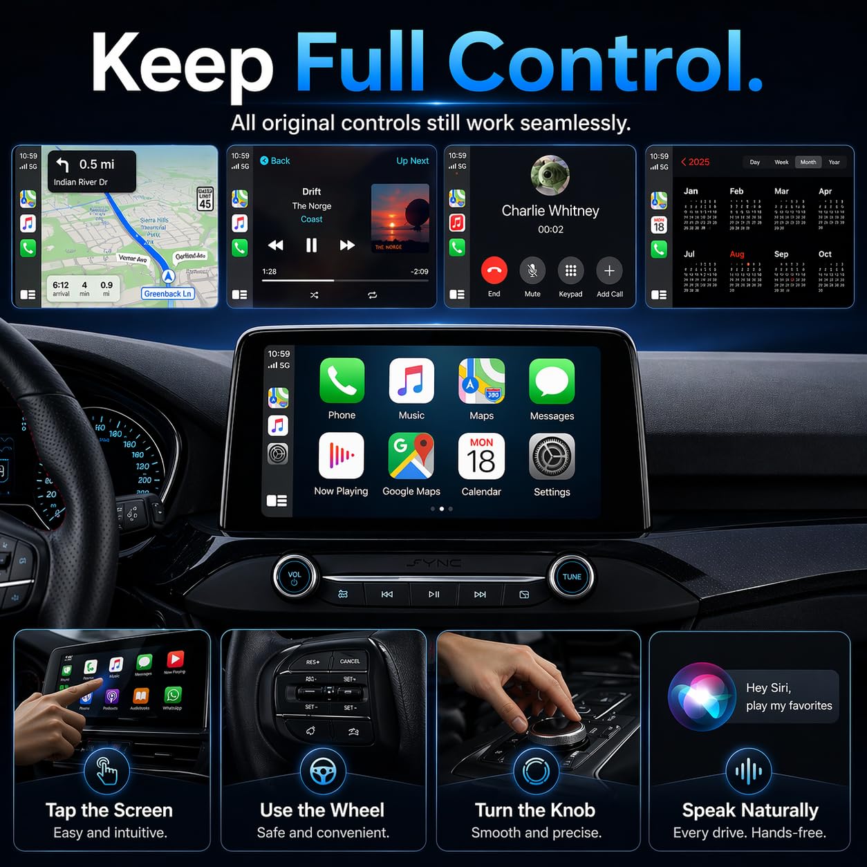 Adaptateur CarPlay sans Fil Android Auto Wi-Fi 5,8GHz Plug & Play iOS 10+ Android 10+ pour Voitures 2016+