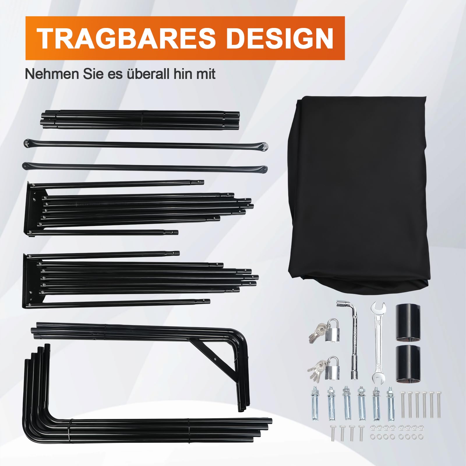 Motorrad Zelt Garage, 280x120x150 cm Schwarz Faltgarage Motorradgarage Oxford-Stoff mit Metallrahmen Universal Faltgarage Zeltgarage Motorradgarage Schutzplane für Motorräder Motorroller Fahrräder Kin