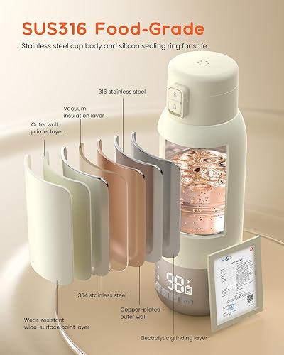 Miniatura 4 de Calentador de botellas portátil para viajes, calentador de botellas de gran capacidad de 20 onzas sobre la marcha, batería de larga duración de