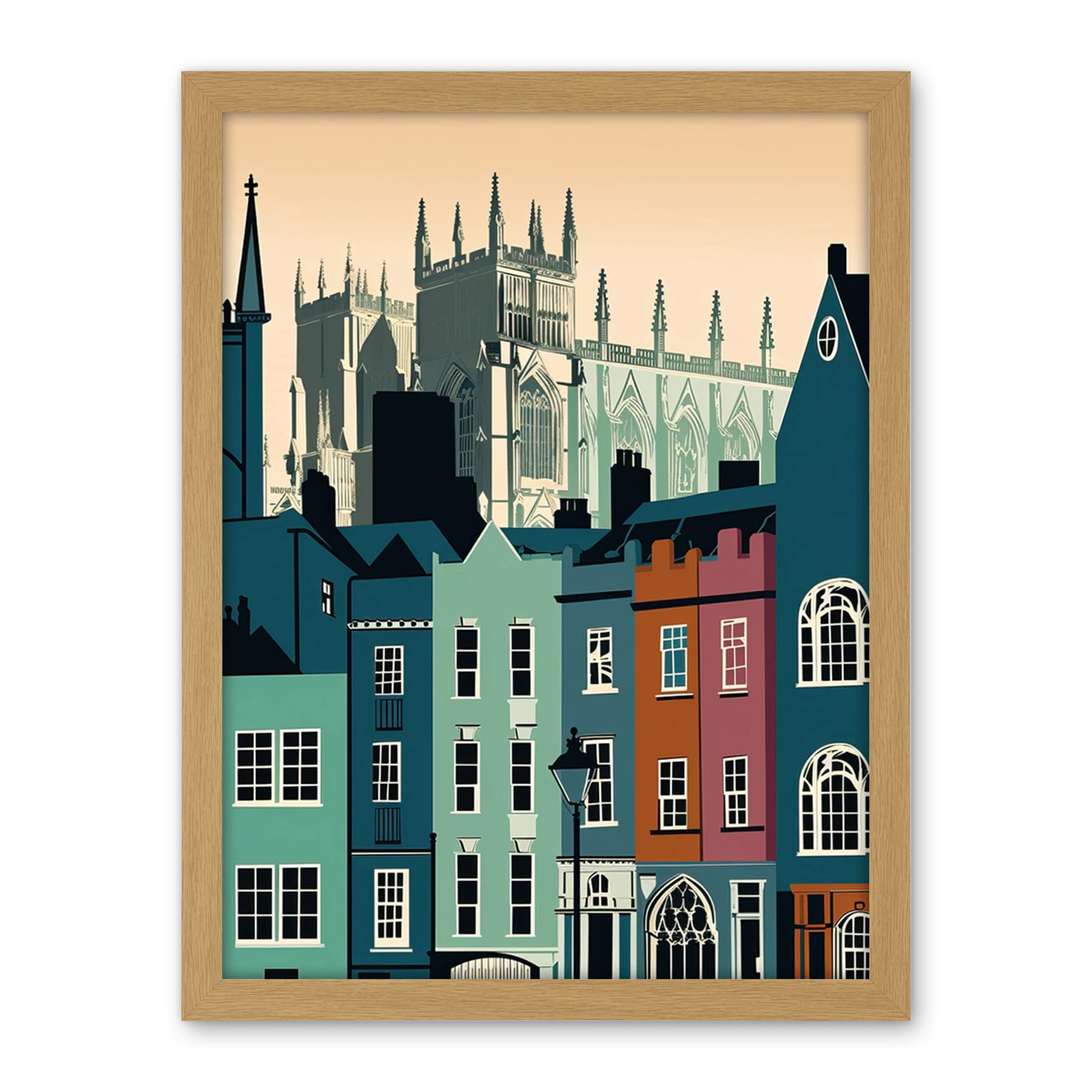 Artery8 York Minster and Shambles Street Cityscape Artwork Framed Wall Art Print 18X24 Inch
