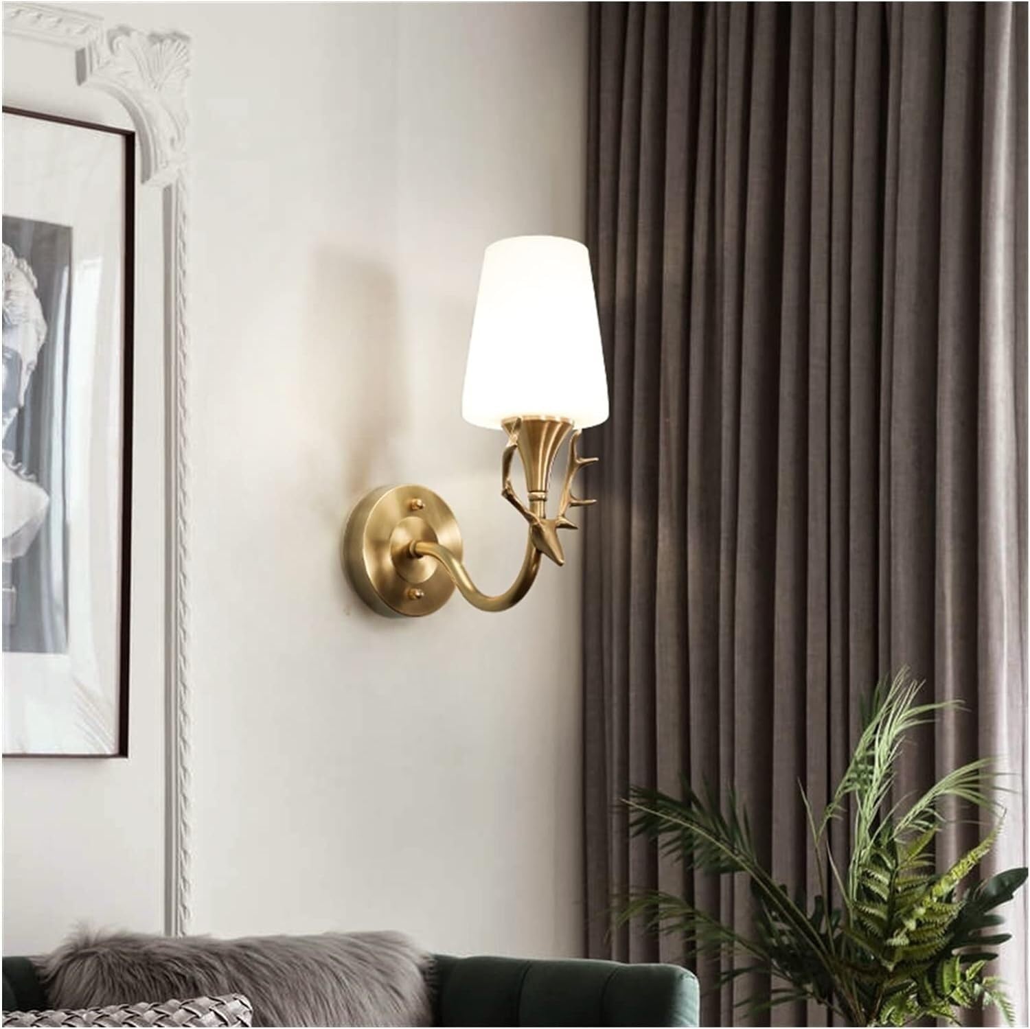 ASerZenith Copper Antler Wall Lamp Bedroom Simple Bedside Lamp Living Room Aisle Bathroom Mirror Front Lamp,Gold