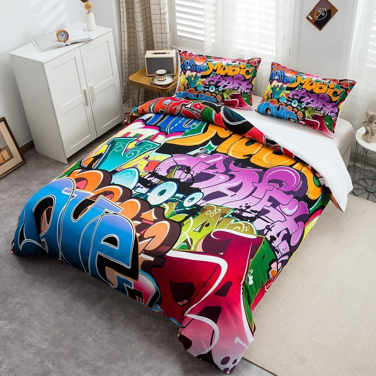 Juego de Estilo Graffiti Hip-Hop, Funda de edredón para niños y ilustración Juvenil, Funda de edredón Decor para Hombre Joven, Cultura callejera, 3 Piezas, - 5