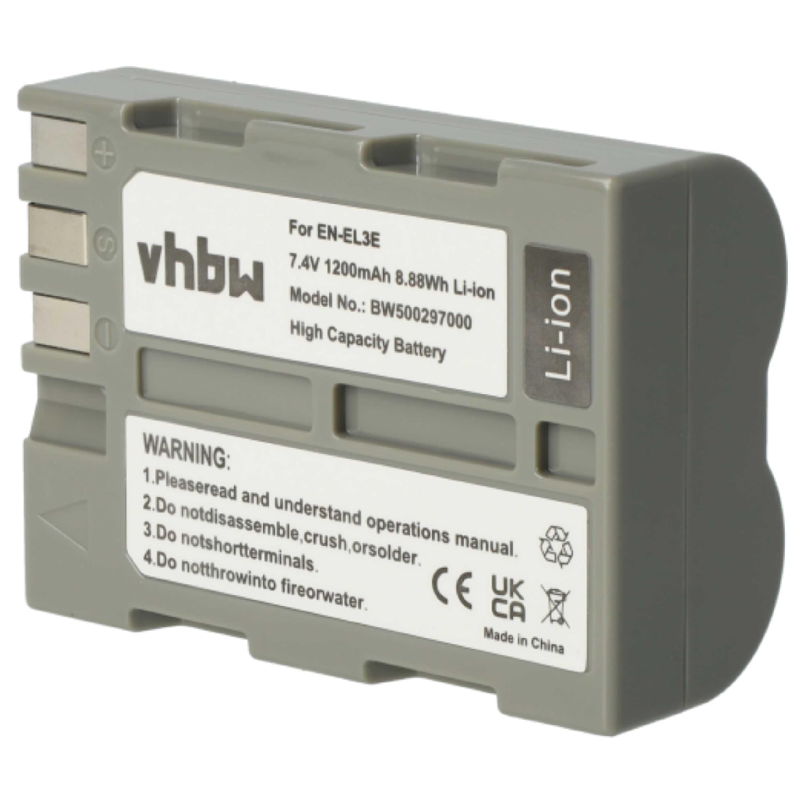 vhbw 2x batteria compatibile con Nikon D300, D200, D300s, D700, D70, D50, D100, D70s, D90, D80 fotocamera (1200mAh, 7,2V, Li-Ion) - Sostituisce EN-EL3e