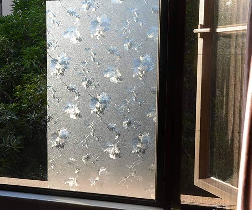 Miniatura 4 de VSUDO 1 rollo de película estática para ventana de 17.7 x 78.7 pulgadas para privacidad, diseño de flores de hibisco para el hogar u oficina (9.68