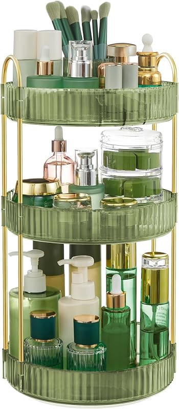 Organizador de maquiagem SONGMICS com 3 níveis e rotação de 360°, personalizável, verde-claro