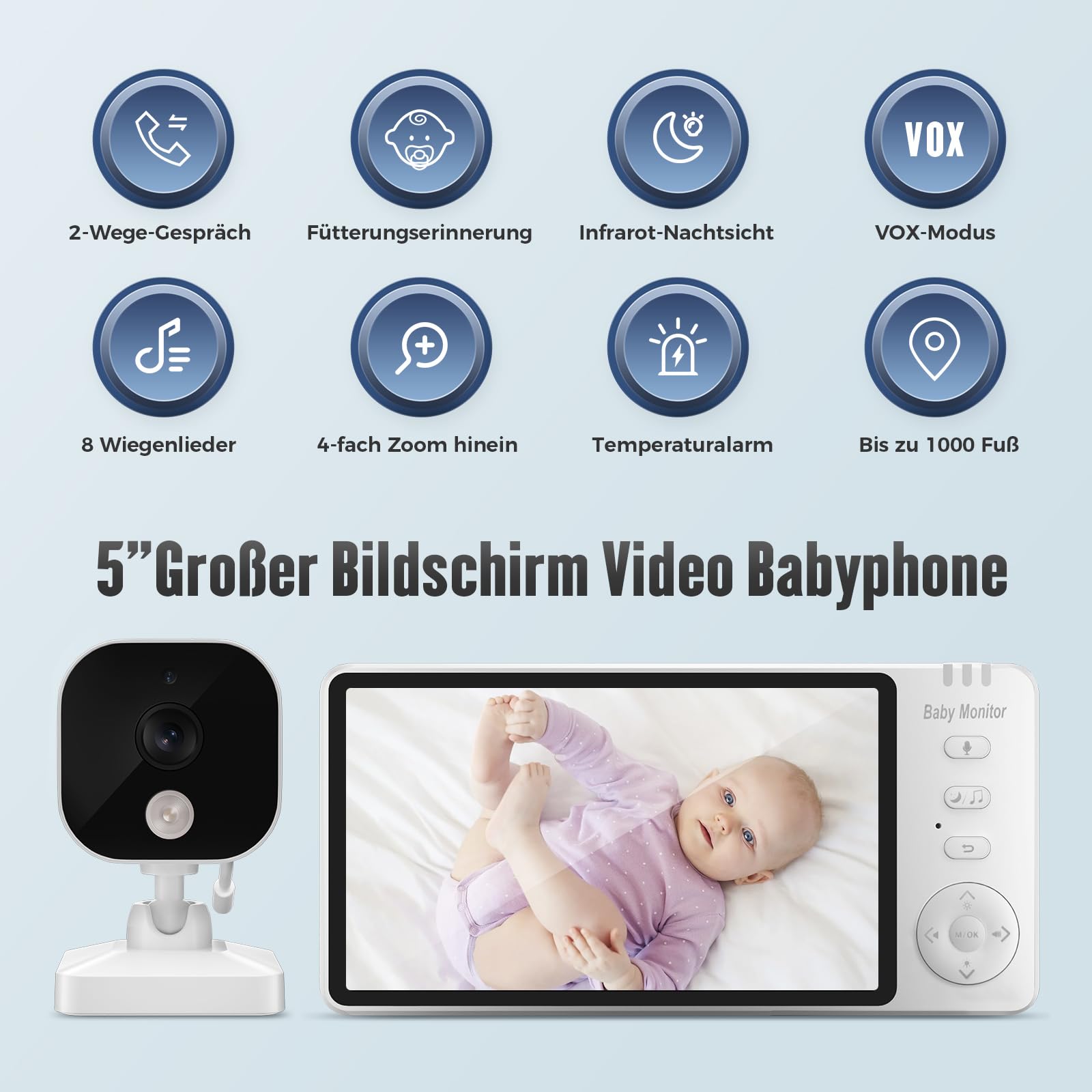 Baby Kamera Auto mit 5'' Display: HD Nachtsicht und Weitwinkel autospiegel Baby rücksitz USB Plug&Play Einfache Installation Ideal für Babyschalen