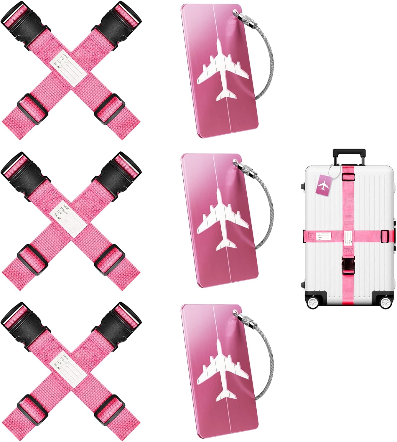 6 suitcase straps + 3 luggage tags for suitcases,personalised luggage