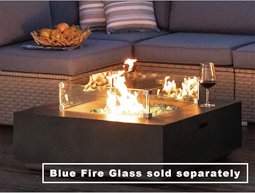 Miniatura 3 de COSIEST Mesa de centro para fogata de propano para exteriores con base cuadrada de piedra sintética verde grisáceo de 35 pulgadas, quemador de acero