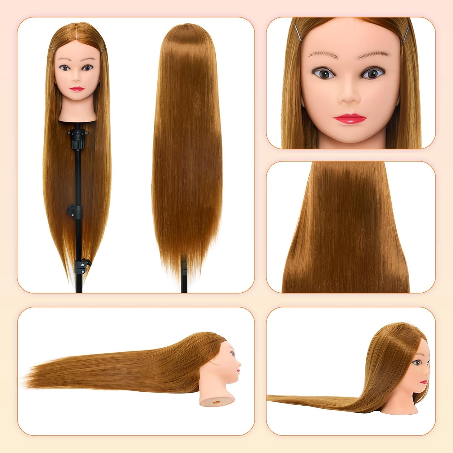 Neverland Beauty 30" Übungskopf Frisierkopf Friseur 100% Synthetisches Haar Perückenkopf mit Halter + Zubehör Set