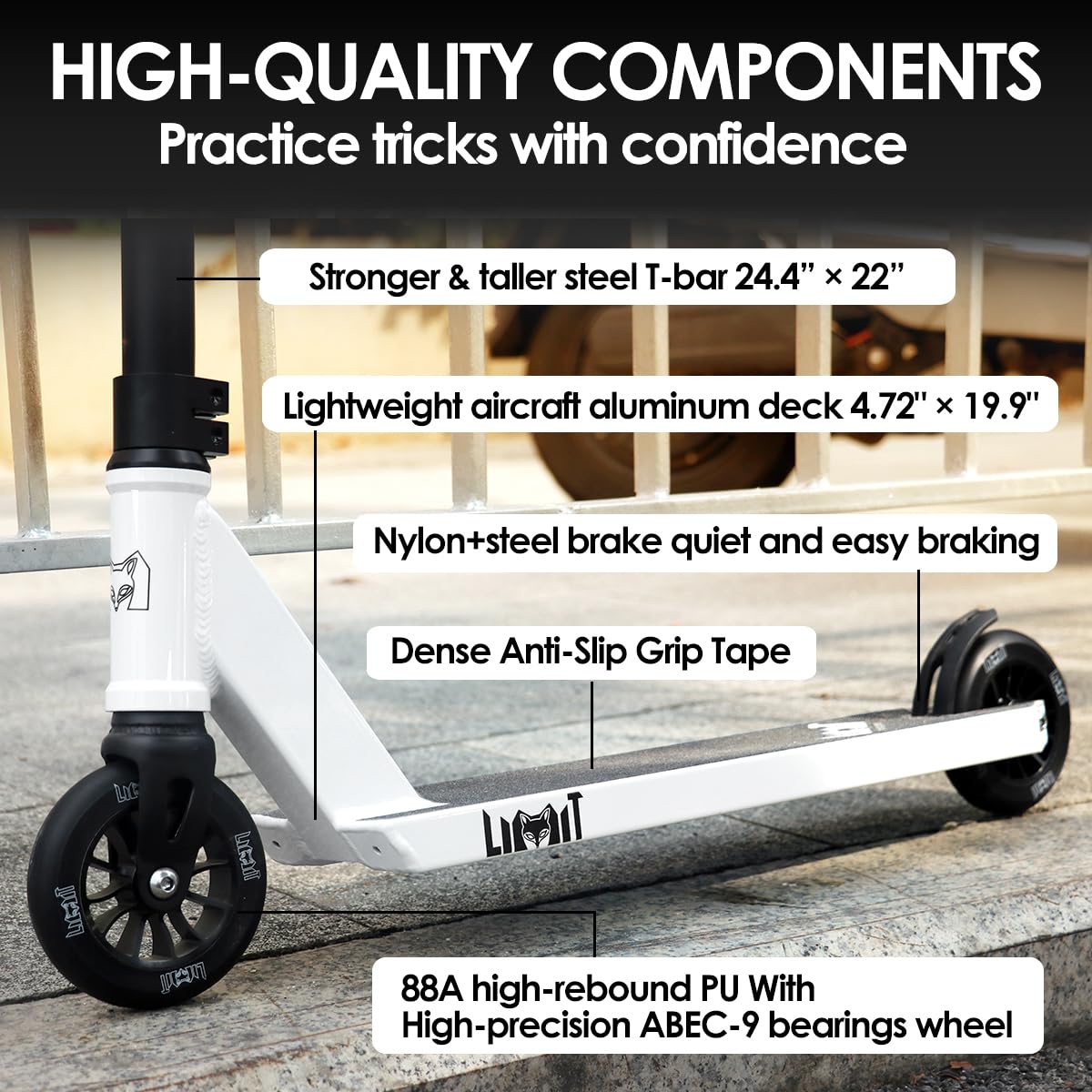 Limit Trottinette Pro Trick LMT69 - Hauteur 86,9 cm - Pour adolescents et adultes débutants ou intermédiaires à partir de 8 ans