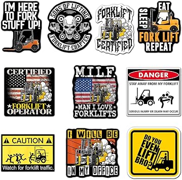 Set of 10 Forklift Driver Sticker M.I.L.F Man I Love Forklifts, Do You Even Lift bro Funny Quotes Waterproof Vinyl Decal Gift Suitable for Water Bottles Laptop Car 3 Inches