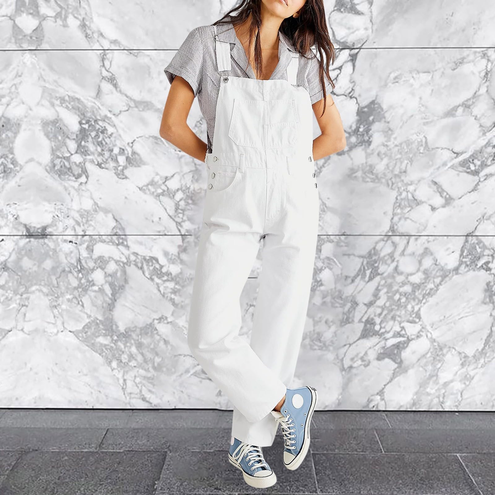 Peto para mujer, vaqueros vaqueros, peto para mujer, pantalones de trabajo, holgados, pantalones de verano, pantalones de verano, pantalones de peto rectos con cómodos y ajustables