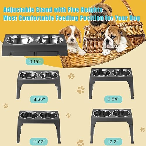 Miniatura 2 de Tazones elevados para perros, con 5 alturas ajustables con 2 cuencos gruesos de acero inoxidable de 50 onzas para perros pequeños, medianos y