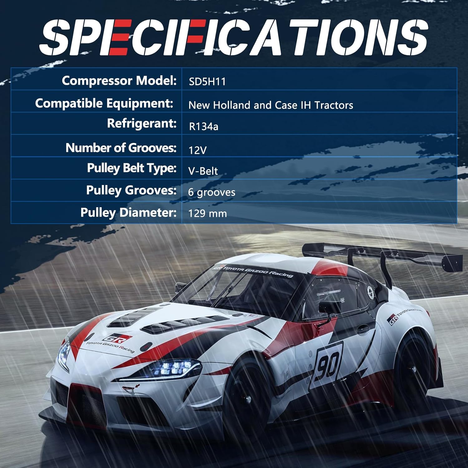 2PK 12V AC Compressor 5176185 5811103, Clutch Replacement for Case IH JX1060C JX1070C & for New Holland TN55D TN60DA TN65D TN70D TN70S Tractors