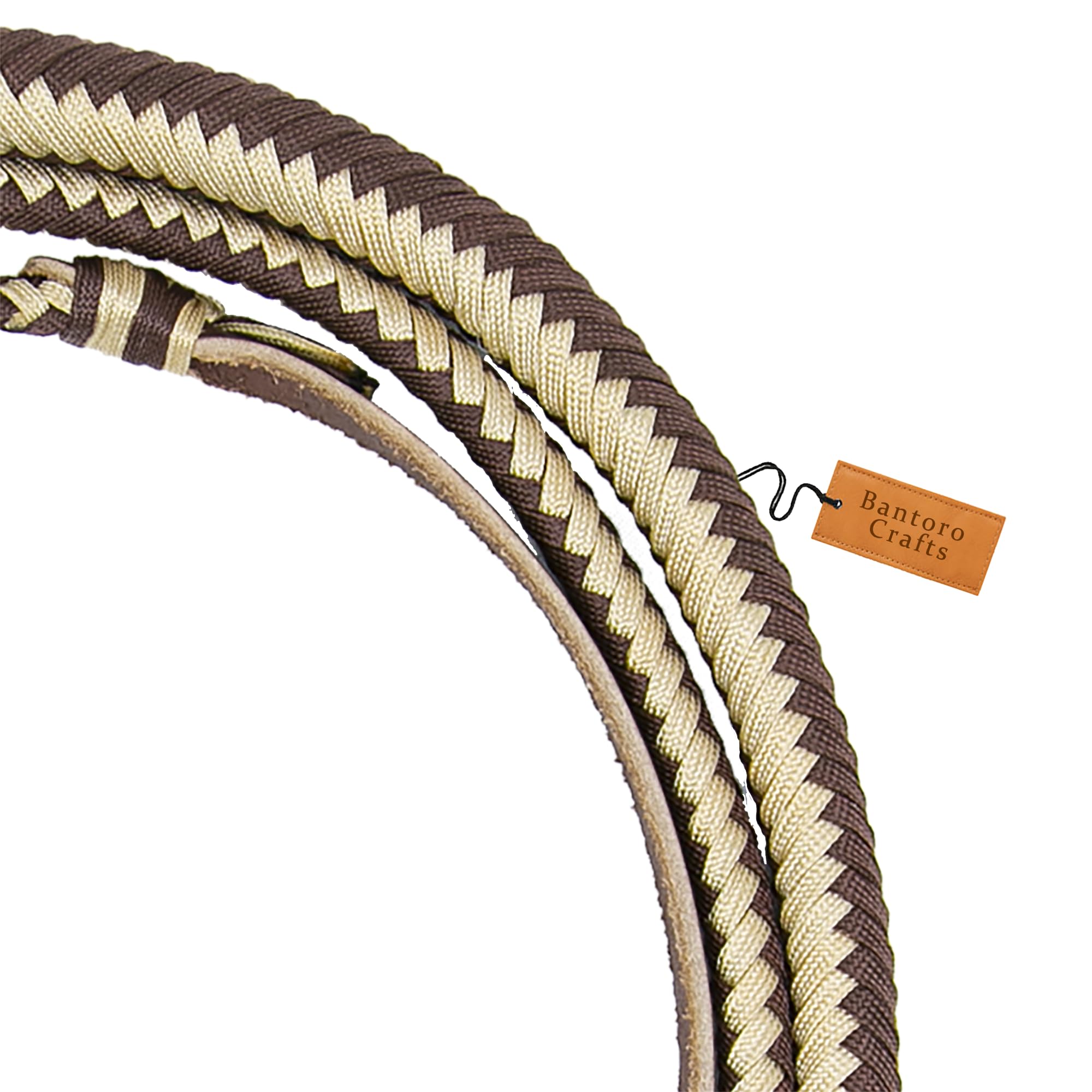 Paracord Marrone e Beige/Frusta in Nylon 16 Fili a trecce Pancia Intrecciata in Pelle e Rinforzo Interno in Pelle
