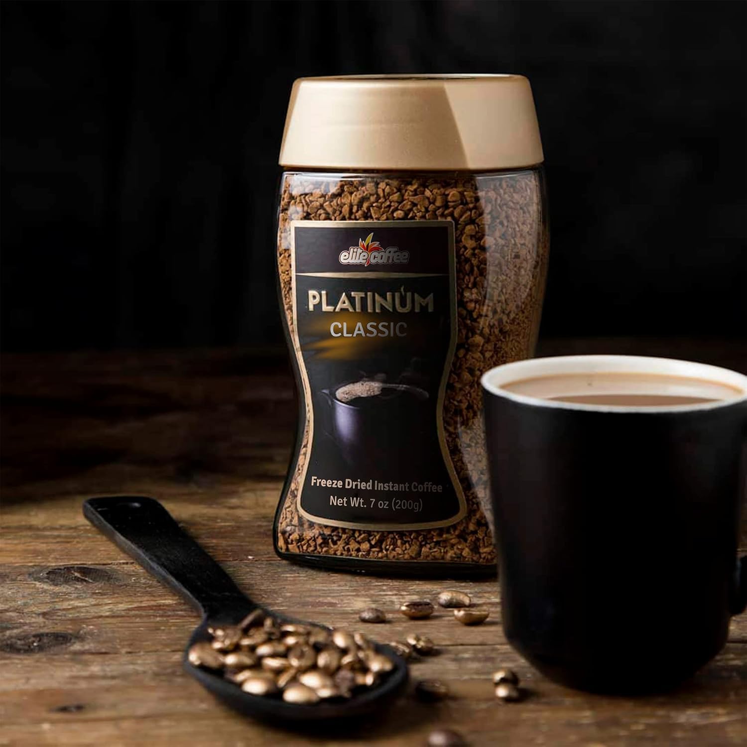 Elite Platinum Freeze Dried Instant Classic Coffee 7.5oz (4 Pack) | Kosher for Passover | Glass Jar | Rich Aroma
