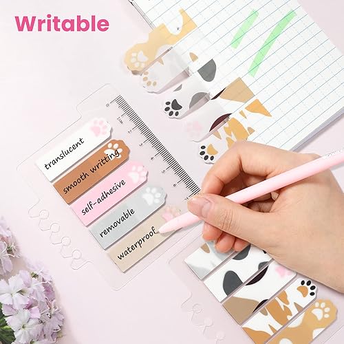 Miniatura 5 de NEWEST 400 pestañas adhesivas de patas de gato, bonitos marcadores de página, pestañas adhesivas translúcidas de índice con regla, pestañas de