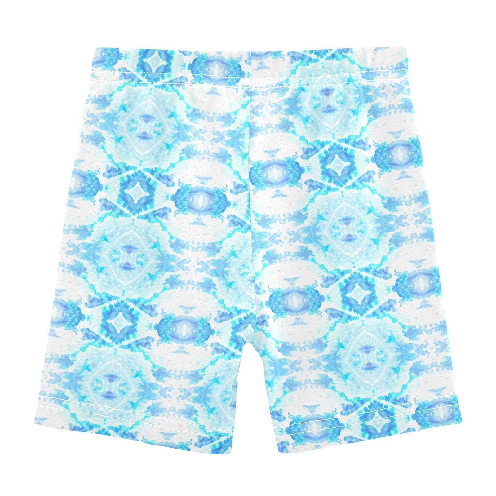 Blue Rhombus Shape Girls Bike Shorts Toddler Soft Cotton Cartwheel Under Dress Dance Shorts